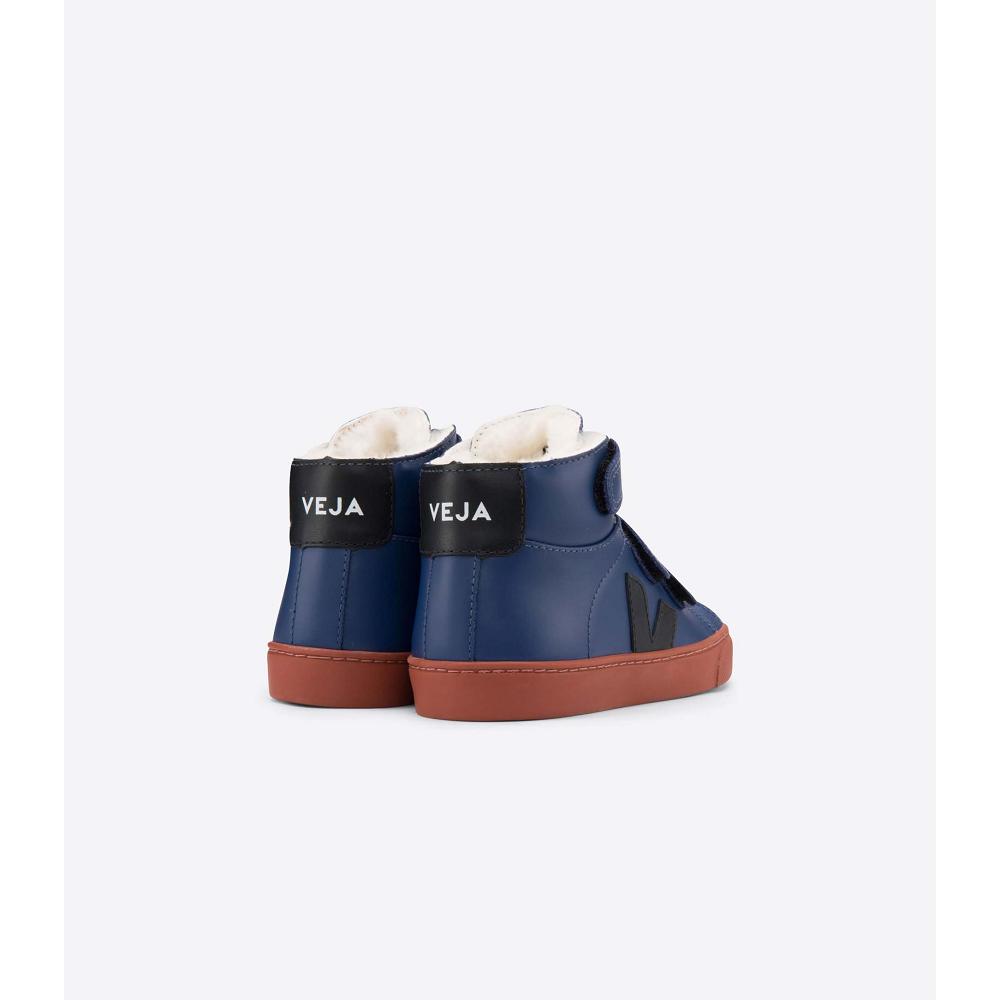 Kids' Veja ESPLAR MID FURED LEATHER High Tops Blue | SG 689MQZ